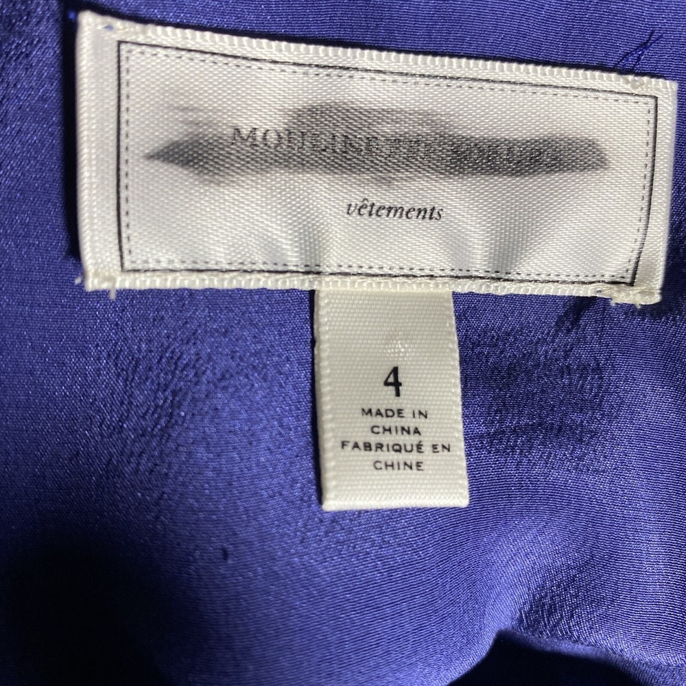 Moulinette Soeurs Dress 4 Blue 100% Silk Short Dolman Sl Ruffle Satin Work Party - Picture 5 of 7